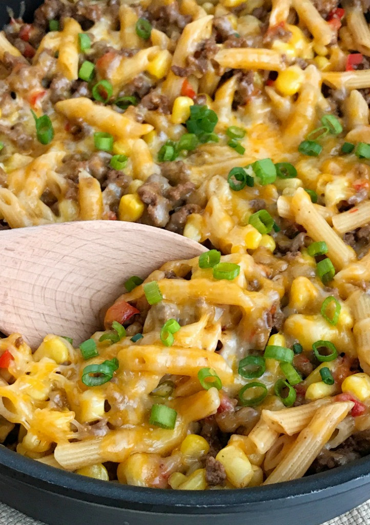 Hamburger Dinner Ideas
 30 minutes one pan BBQ Beef Pasta Skillet To her as