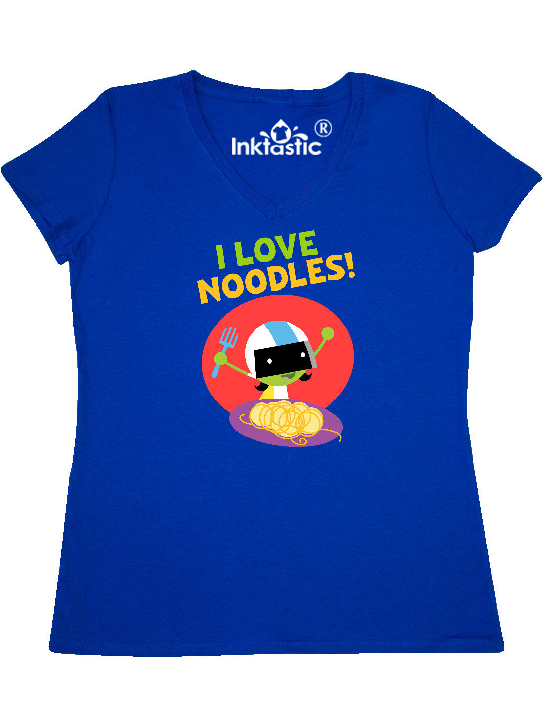 I Love Noodles
 INKtastic I Love Noodles with Dee Women s V Neck T Shirt