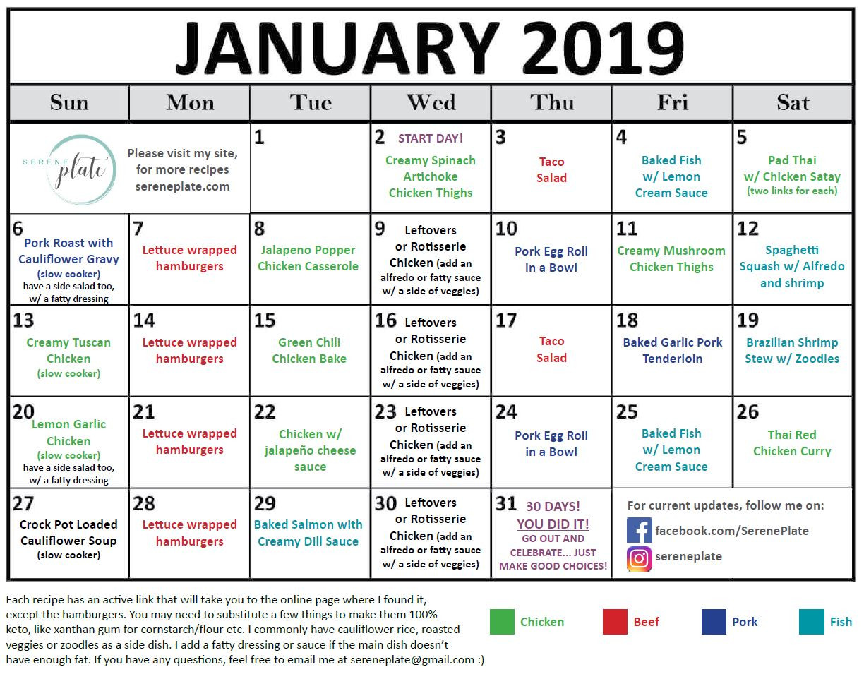 Keto Diet Plan Menu
 30 day keto meal plan for January 2019