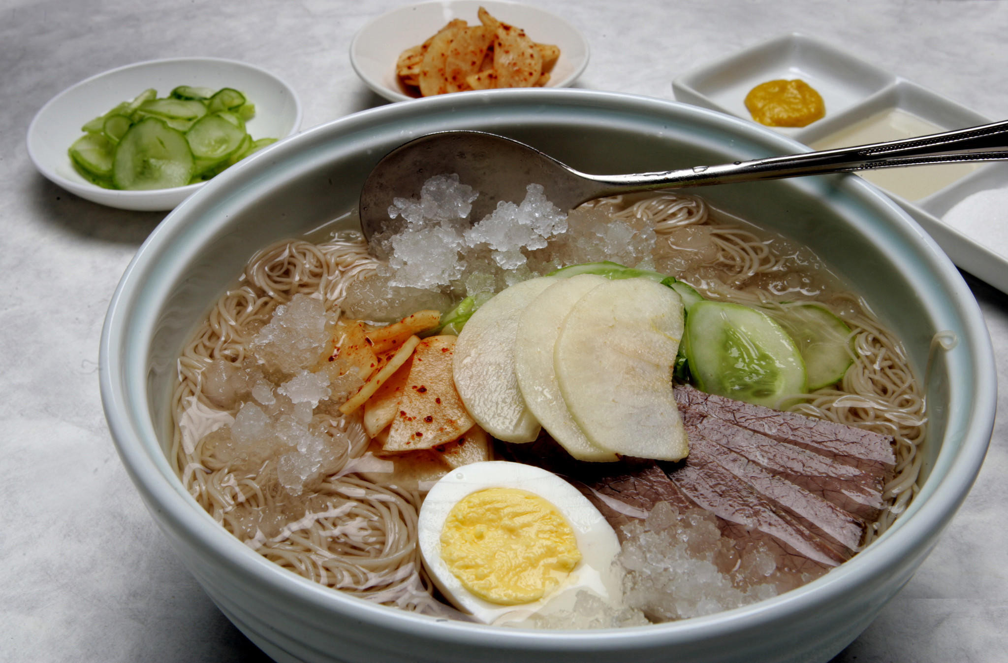 Korean Cold Noodles
 Recipe Cold noodles in beef broth Mul naeng myun LA
