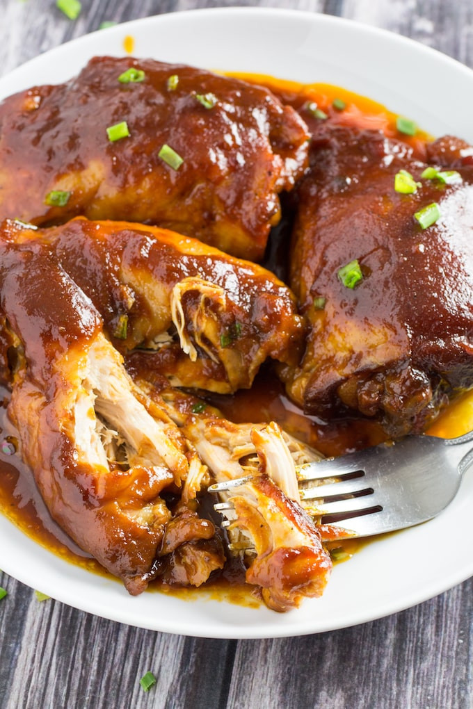 Microwaved Chicken Thighs
 BEST Crockpot BBQ Chicken Thighs Ever • Dishing Delish