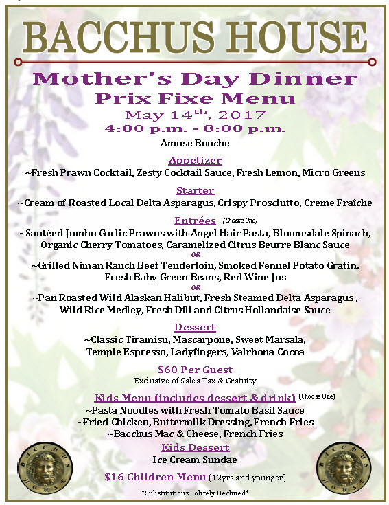 Mothers Day Dinner Menus
 Mother s Day Champagne Brunch & Dinner May 14 2017