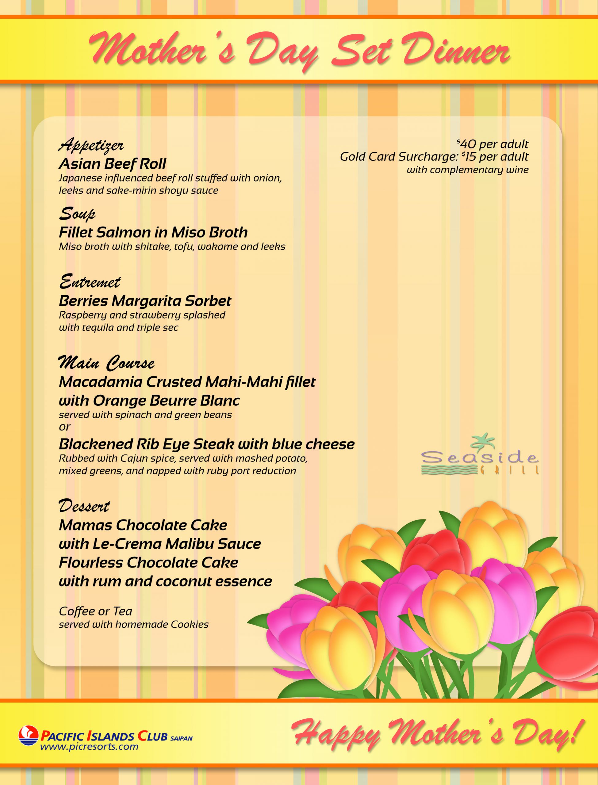 Mothers Day Dinner Menus
 Special Mother’s Day Dinner at Seaside Grill