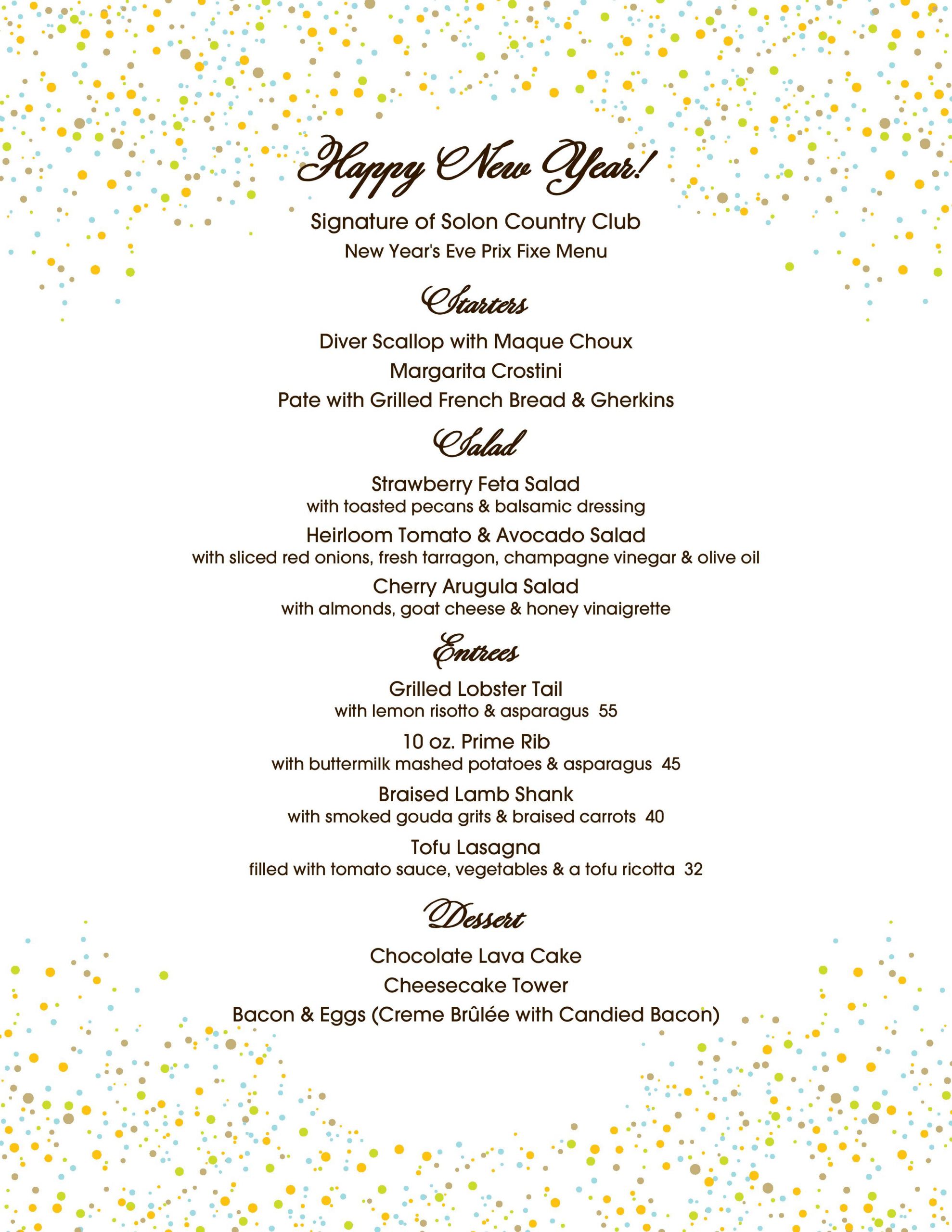New Years Dinner Menu
 New Year s Eve Dinner Signature of Solon