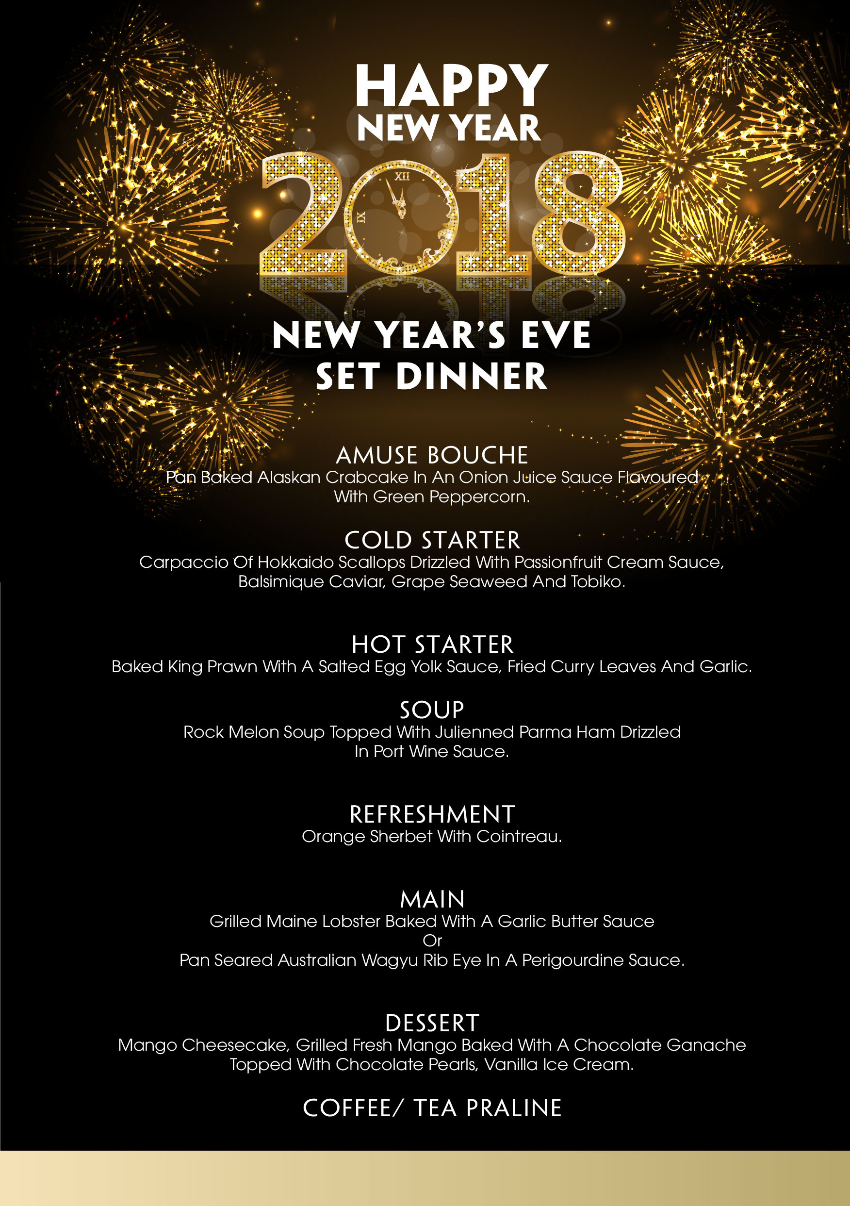 New Years Dinner Menu
 New year s Eve party 2018 Villasong Saigon Boutique Hotel