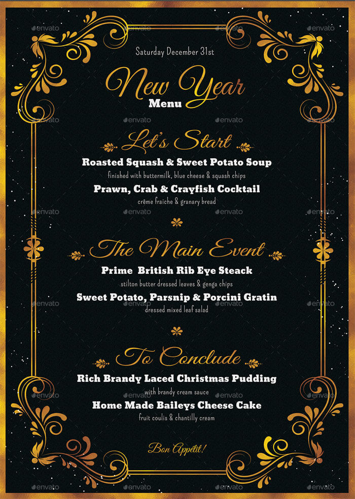 New Years Dinner Menu
 8 Best New Year Menu Templates to Try This Season