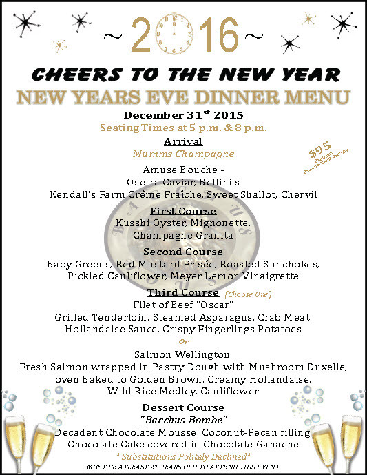 New Years Dinner Menu
 New Year s Eve Dinner at Bacchus House December 31 2015