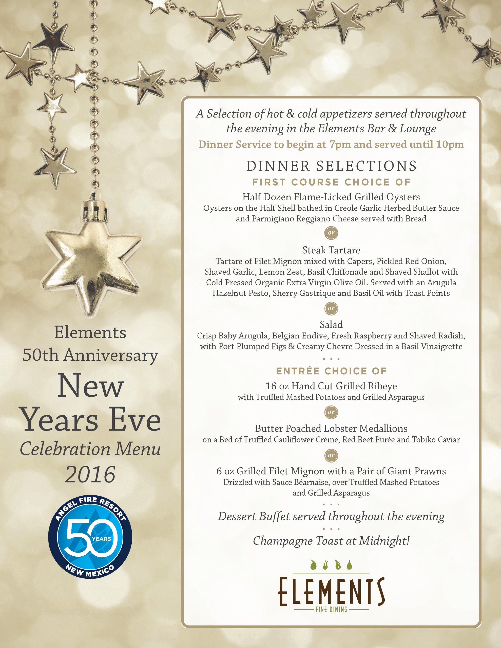 New Years Dinner Menu
 New Year s Eve Dinner at Elements Angel Fire Resort