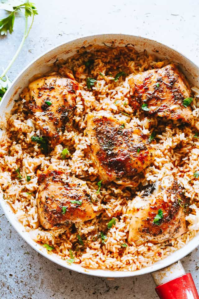 One Pot Chicken Thighs And Rice
 Garlic Butter Chicken Thighs & Rice