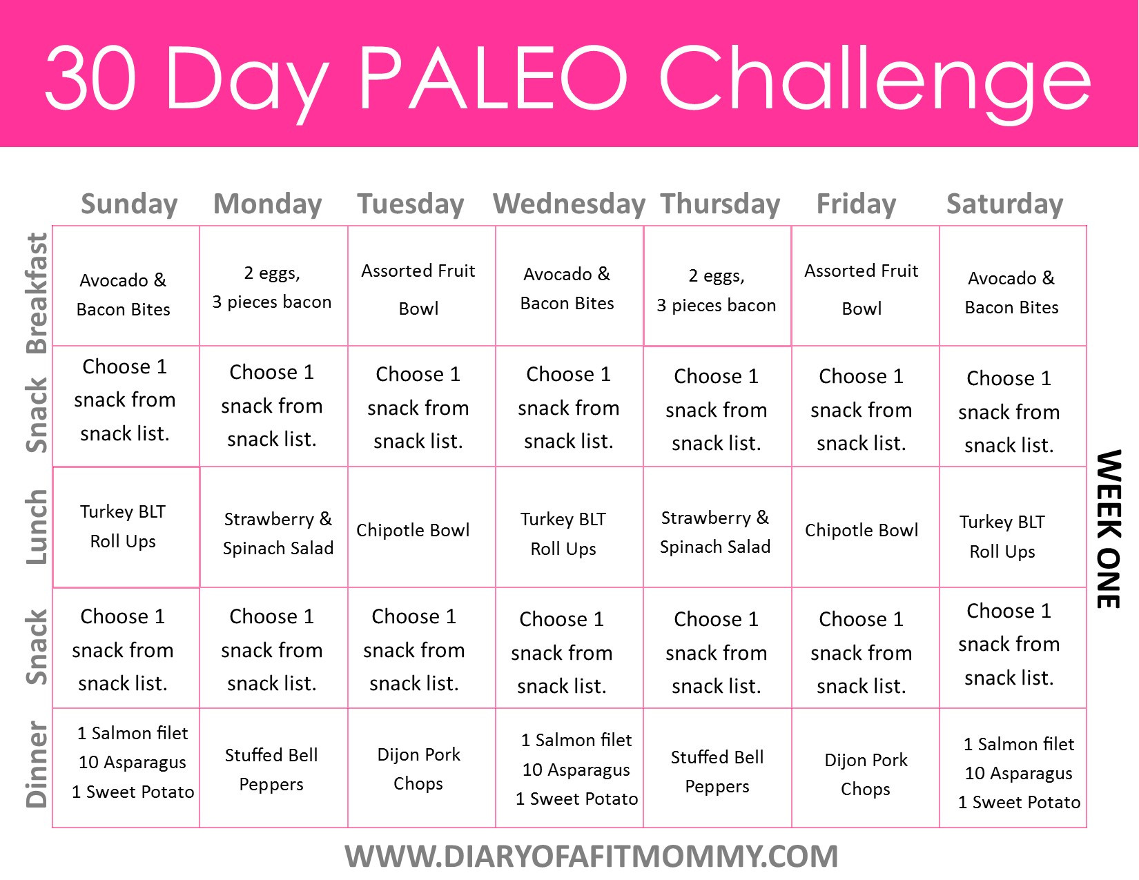 Paleo Diet Meal Plan
 30 Day Paleo Challenge Diary of a Fit Mommy