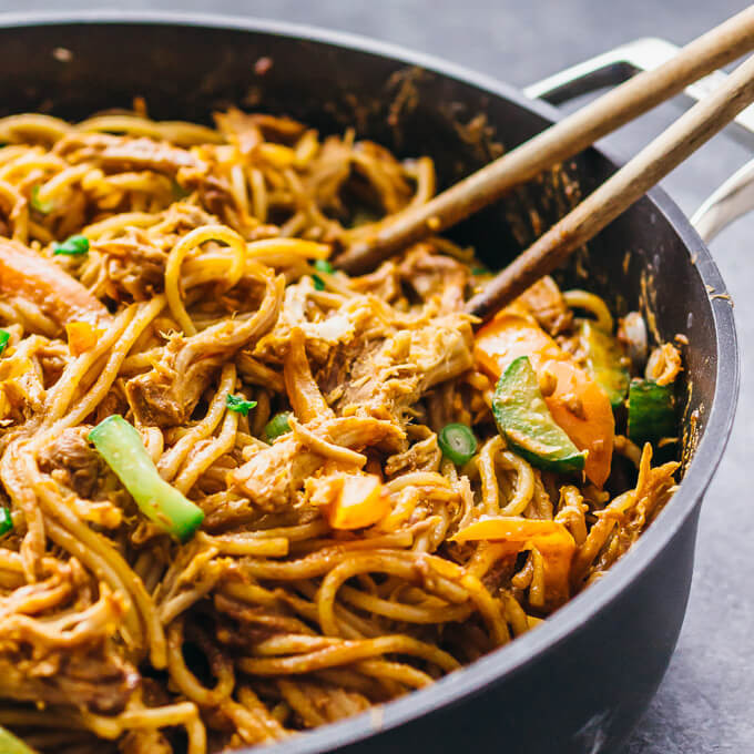 Peanut Butter Noodles
 Spicy peanut noodles with shredded chicken Savory Tooth