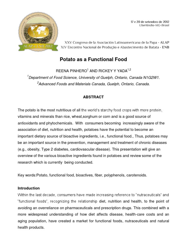 Potato Dietary Fiber
 Potato as a Functional Food Dietary Fiber