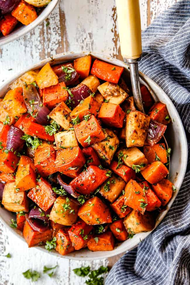 Roasted Winter Root Vegetables
 Roasted Root Ve ables Maple Balsamic & Parmesan Video
