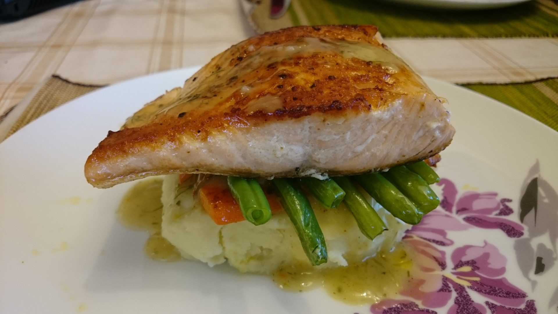 Salmon And Mashed Potatoes
 Pan Fried Salmon on a Bed of Smooth Mashed Potatoes with
