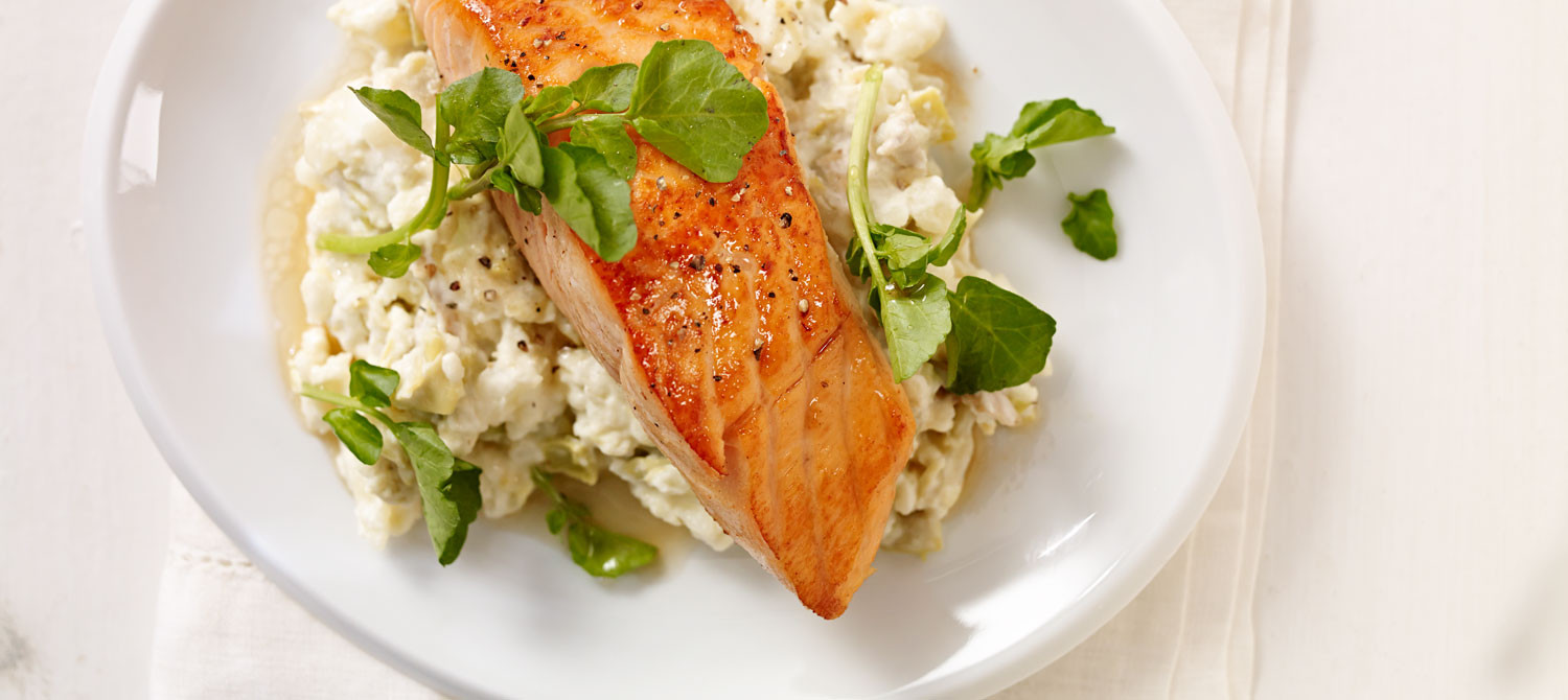 Salmon And Mashed Potatoes
 Salmon Fillet over Cream Cheese Mashed Potatoes recipe