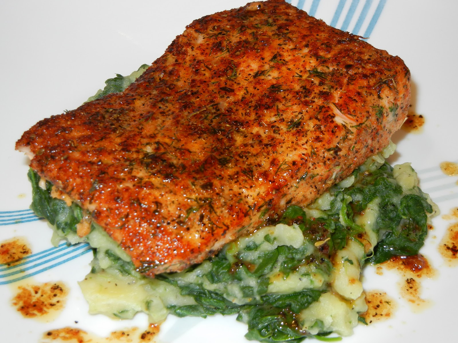 Salmon And Mashed Potatoes
 Simply Delicious Herb Salmon with Spinach Mashed Potato