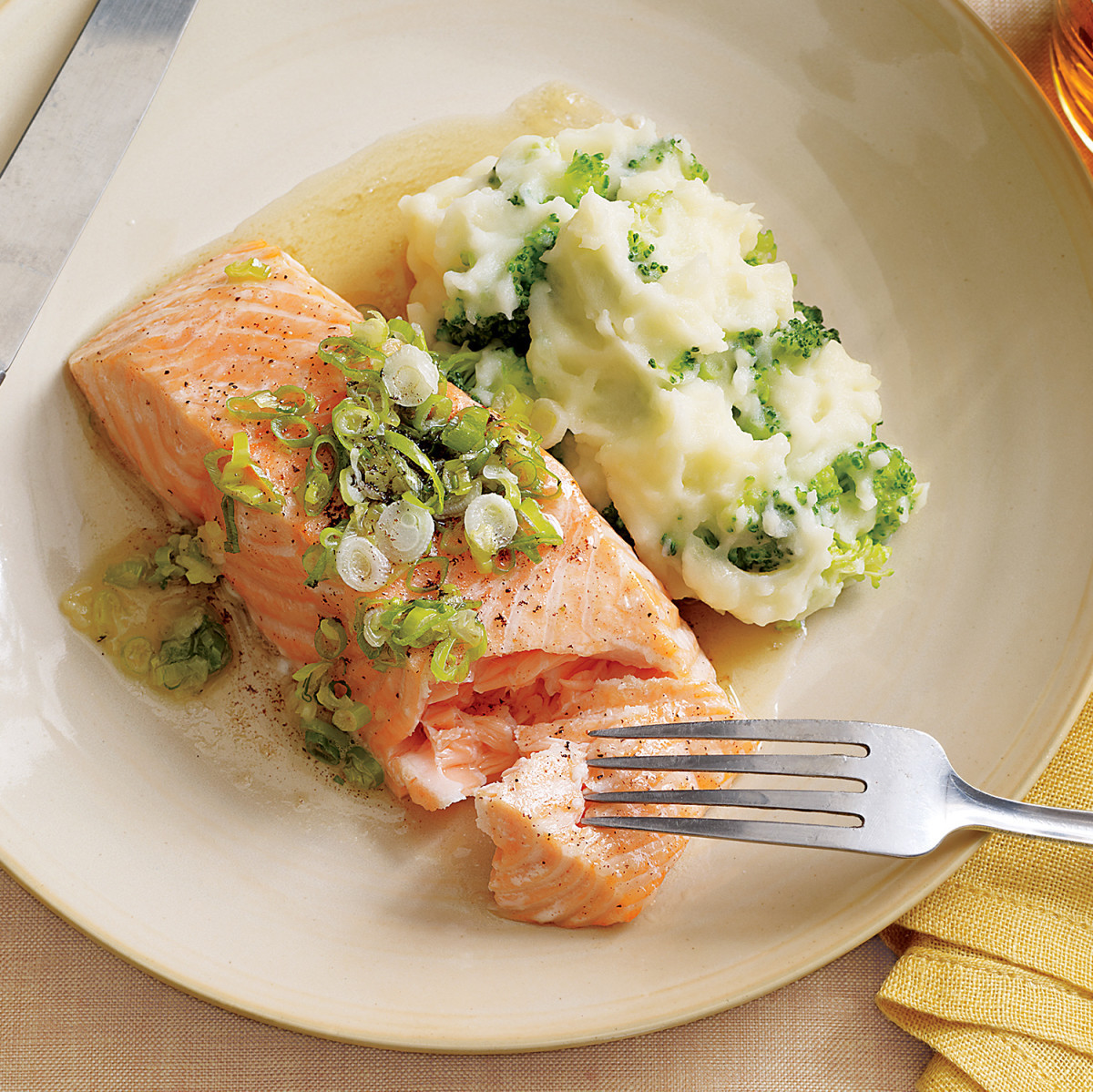Salmon And Mashed Potatoes
 Salmon with Browned Butter and Mashed Broccoli Potatoes