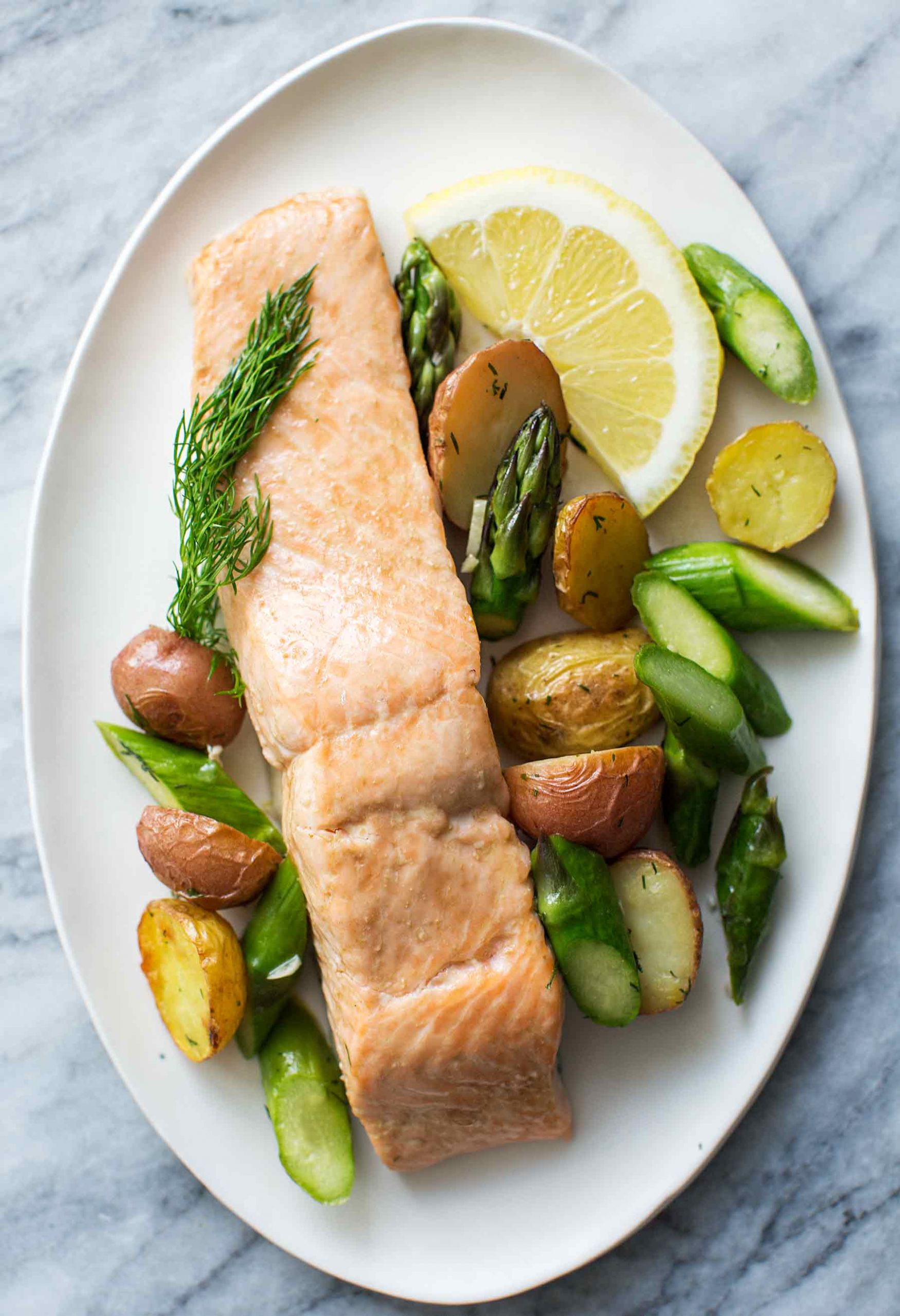 Salmon With Asparagus
 Oven Roasted Salmon Asparagus and New Potatoes Recipe