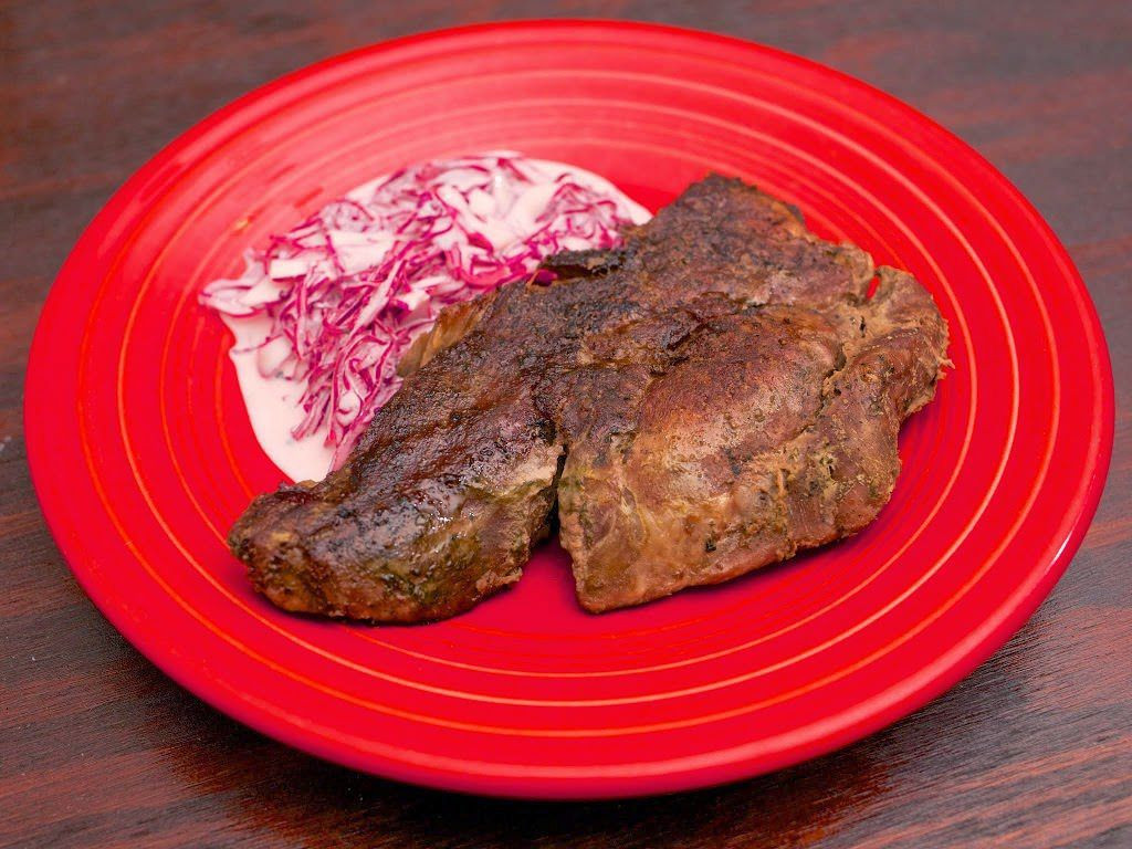 Sous Vide Pork Shoulder Steak
 Sous Vide Pork Shoulder Steaks with Purple Cabbage Slaw