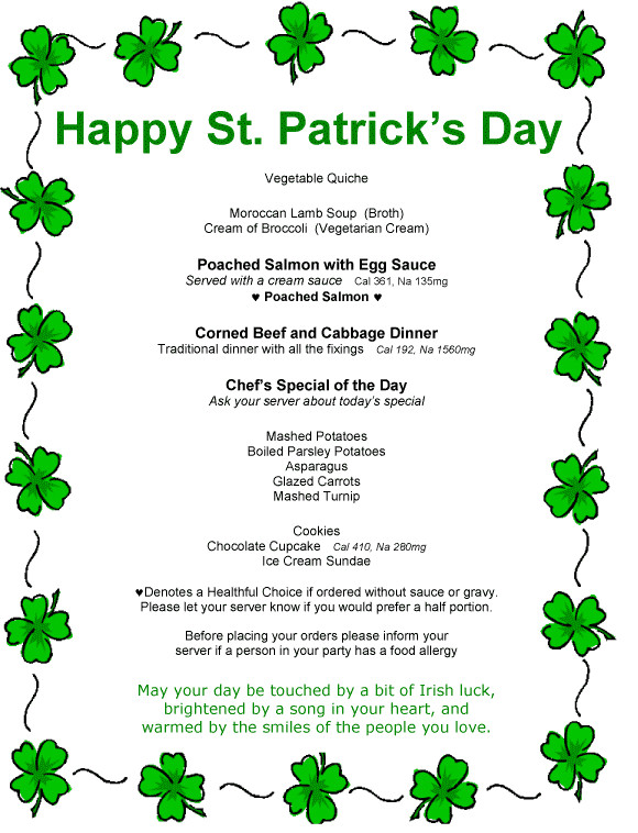 St Patrick's Day Menu Ideas
 Independent & Assisted Living