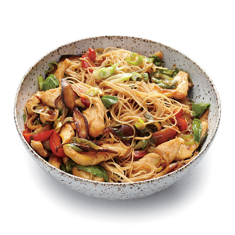 Stir Fry Rice Noodles
 Chicken & Rice Noodle Stir Fry with Ginger & Basil Recipe