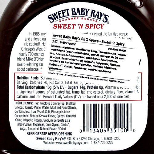 Sweet Baby Ray'S Bbq Sauce Calories
 Sweet Baby Ray s BBQ Sauce Sweet n Spicy 1er Pack 1 x