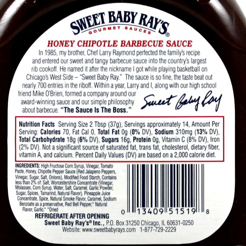 Sweet Baby Ray'S Bbq Sauce Calories
 Sweet Baby Ray S Honey Barbecue Sauce Nutrition Facts