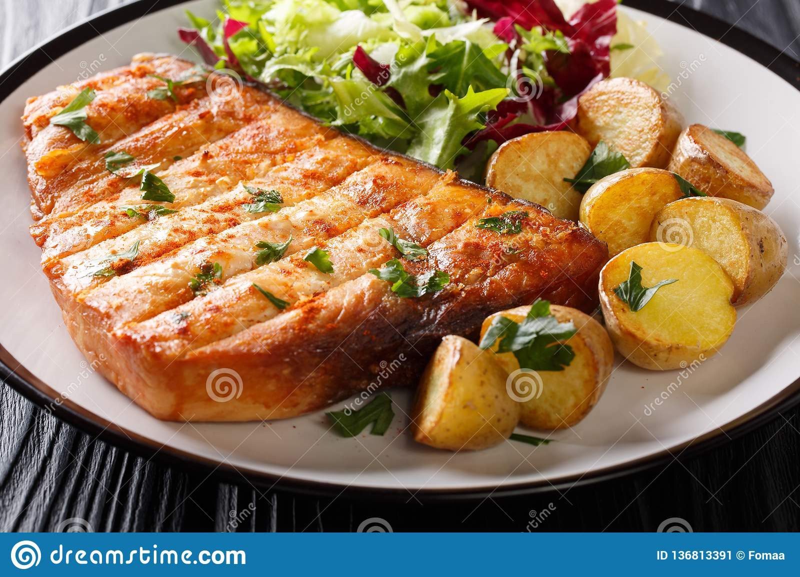 Swordfish Side Dishes Grilled Swordfish With A Side Dish Fried Potatoes And