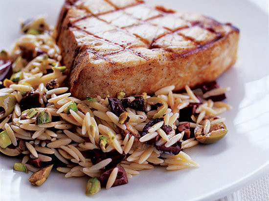 Swordfish Side Dishes Swordfish with Orzo Pistachios and Olives Recipe Katy