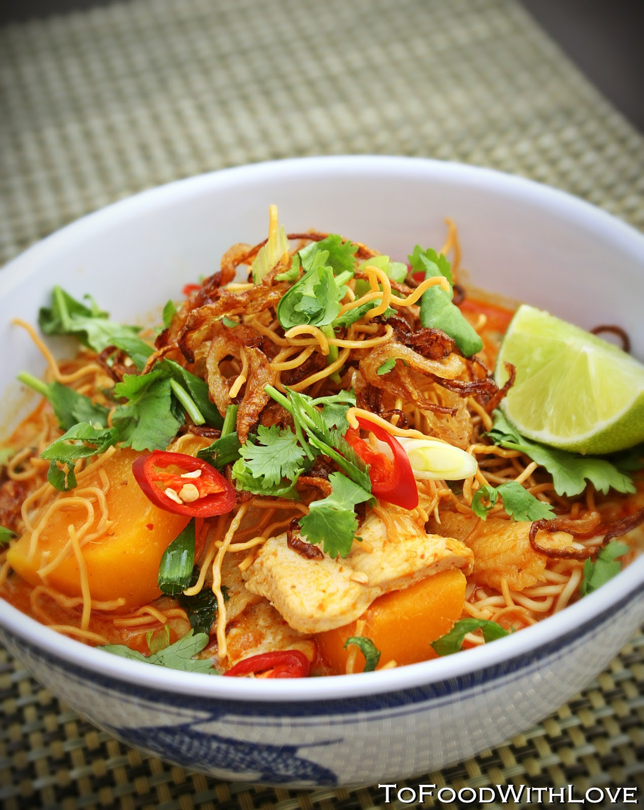 Thai Curry Noodles
 To Food with Love Thai Red Curry Noodles with Chicken and