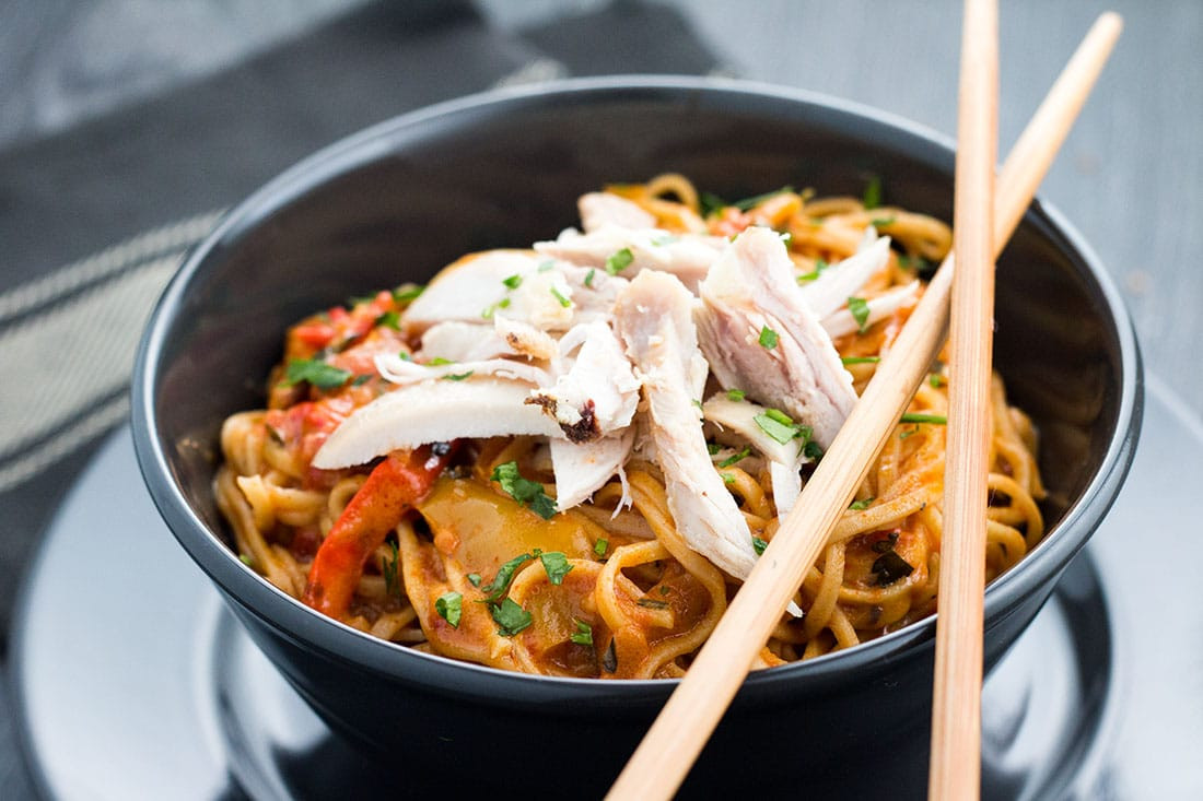 Thai Curry Noodles
 Thai Curry Noodles with Chicken fort food in a bowl