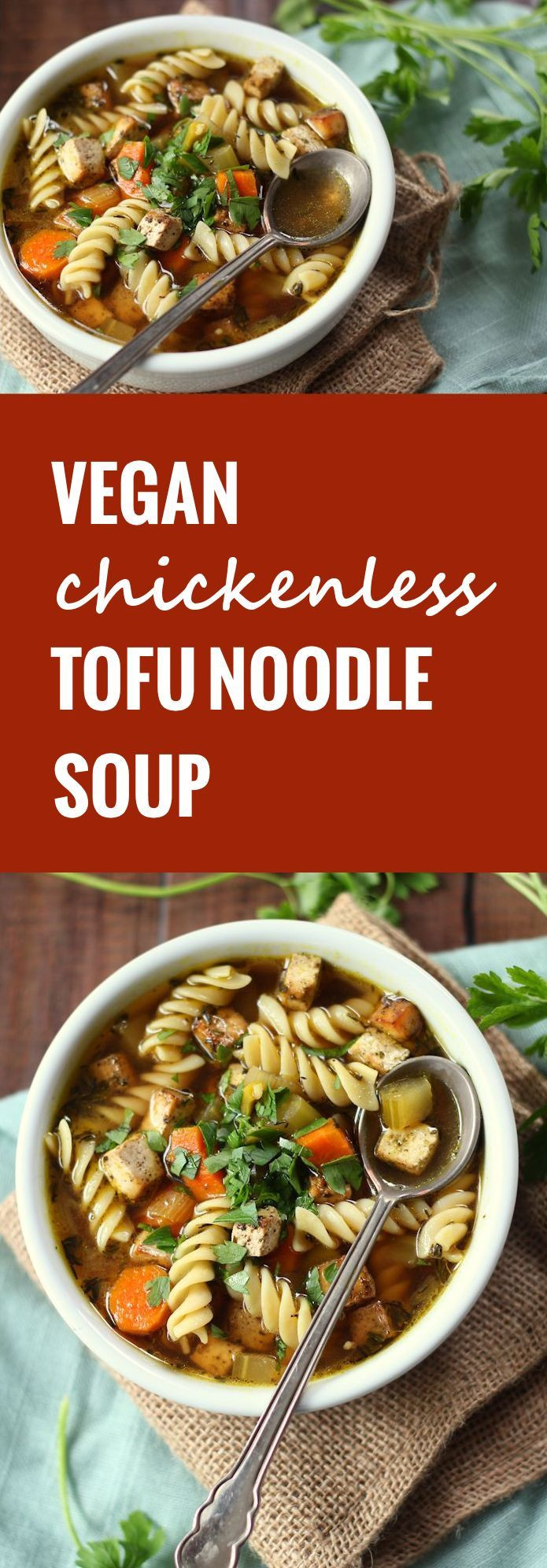 Tofu Chicken Noodle Soup
 This tofu noodle soup features savory baked tofu lots of