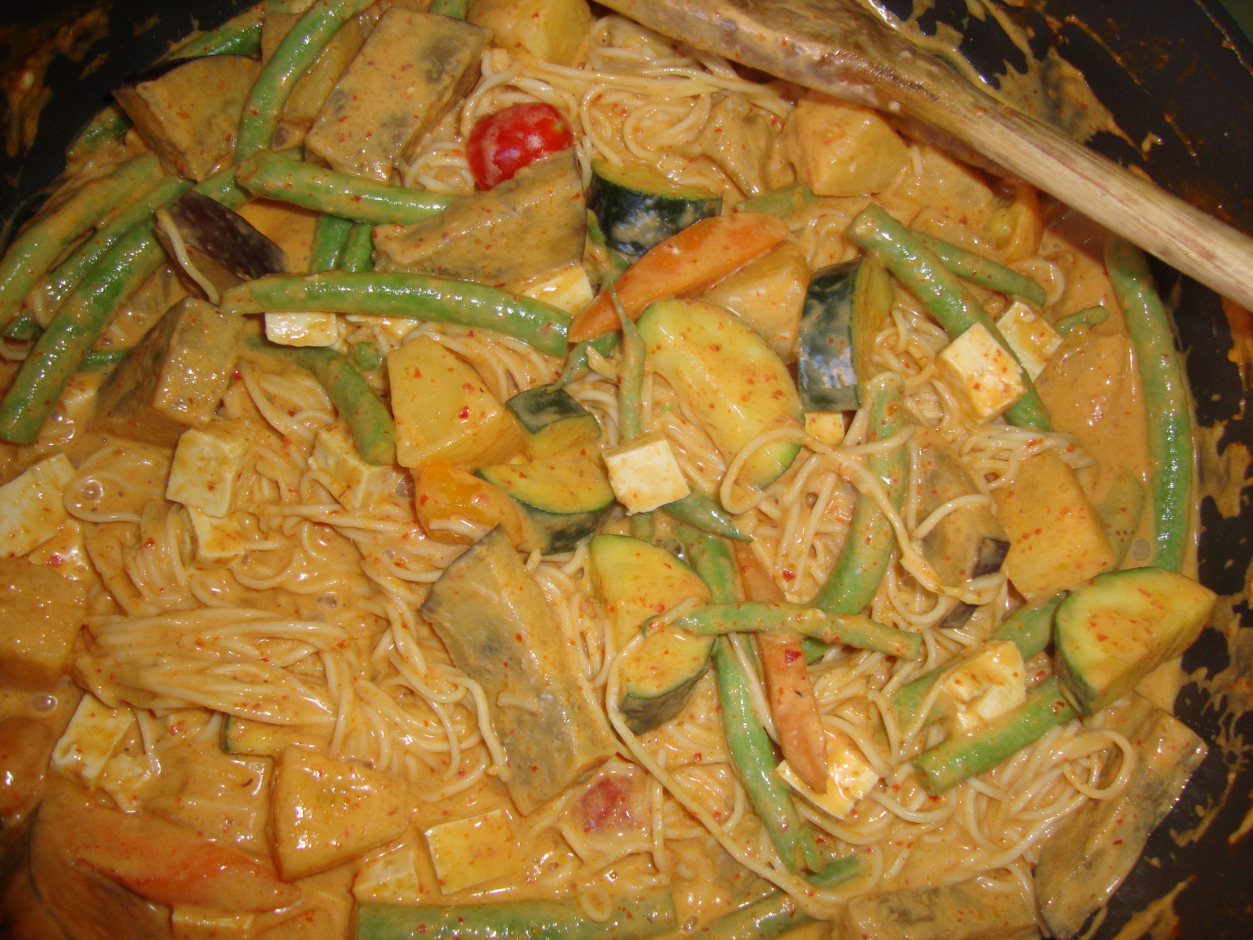 Vegan Egg Noodles
 Vegan Red Curry “Egg” Noodles W Eggplant Tofu