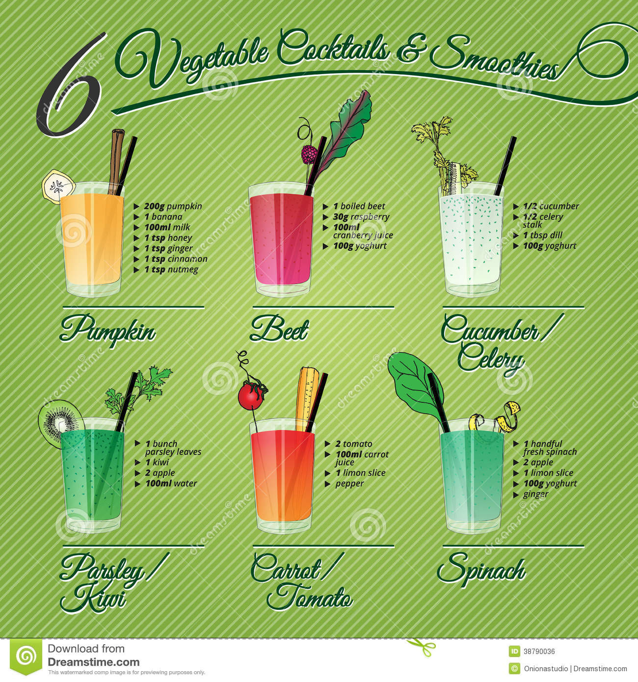 Veggie Fruit Smoothie Recipes
 Six Fresh Ve able Cocktails & Smoothies Stock Vector