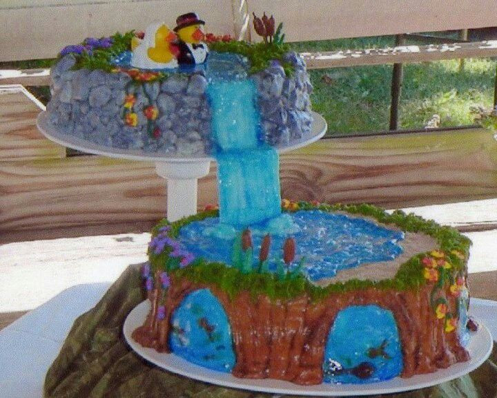 Waterfalls Wedding Cakes
 Waterfall wedding cake no fondant the fish are fruit
