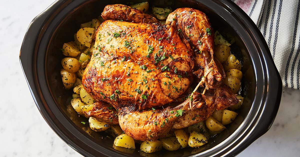Whole Chicken Slow Cooker Recipe
 Slow Cooker Whole Chicken with Potatoes PureWow