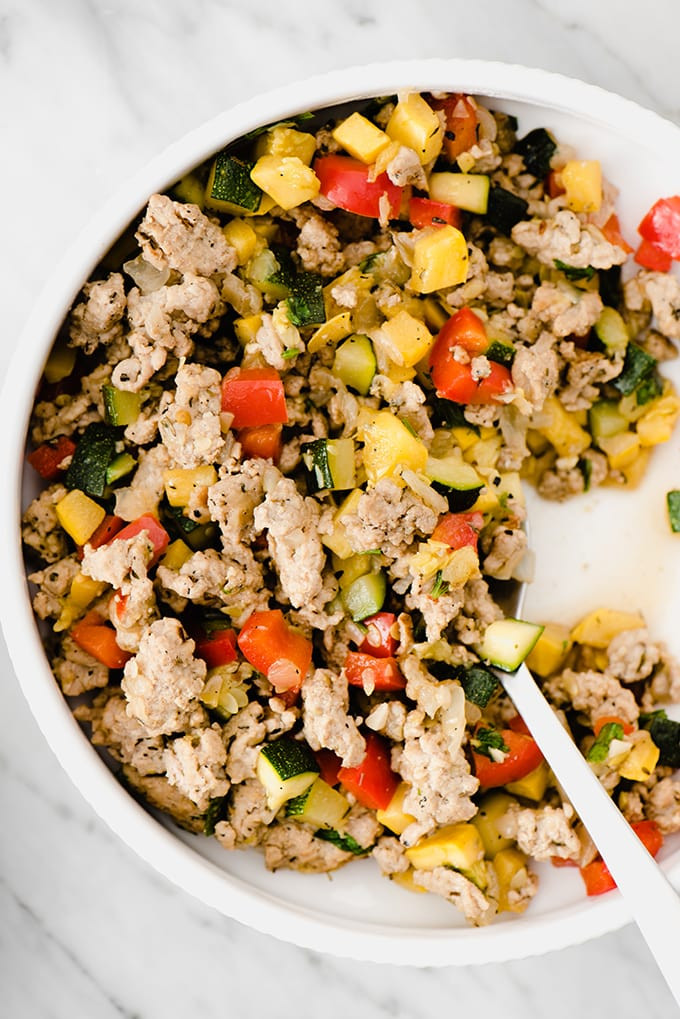 Whole30 Ground Turkey
 Paleo Ground Turkey Hash with Squash and Peppers