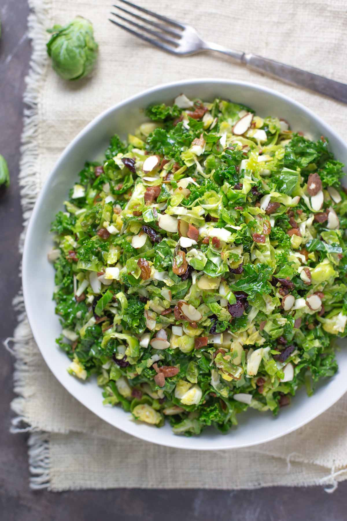 Brussels Sprouts Kale Salad
 Kale and Shredded Brussels Sprouts Salad with Honey Dijon