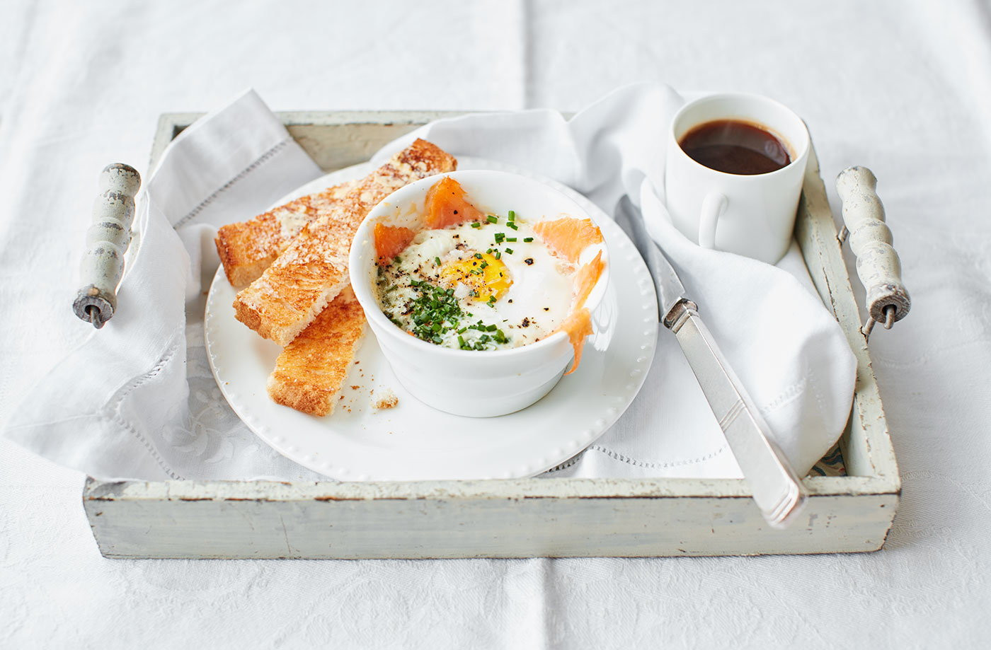 Salmon For Breakfast With Eggs
 Baked Eggs & Smoked Salmon Breakfast In Bed