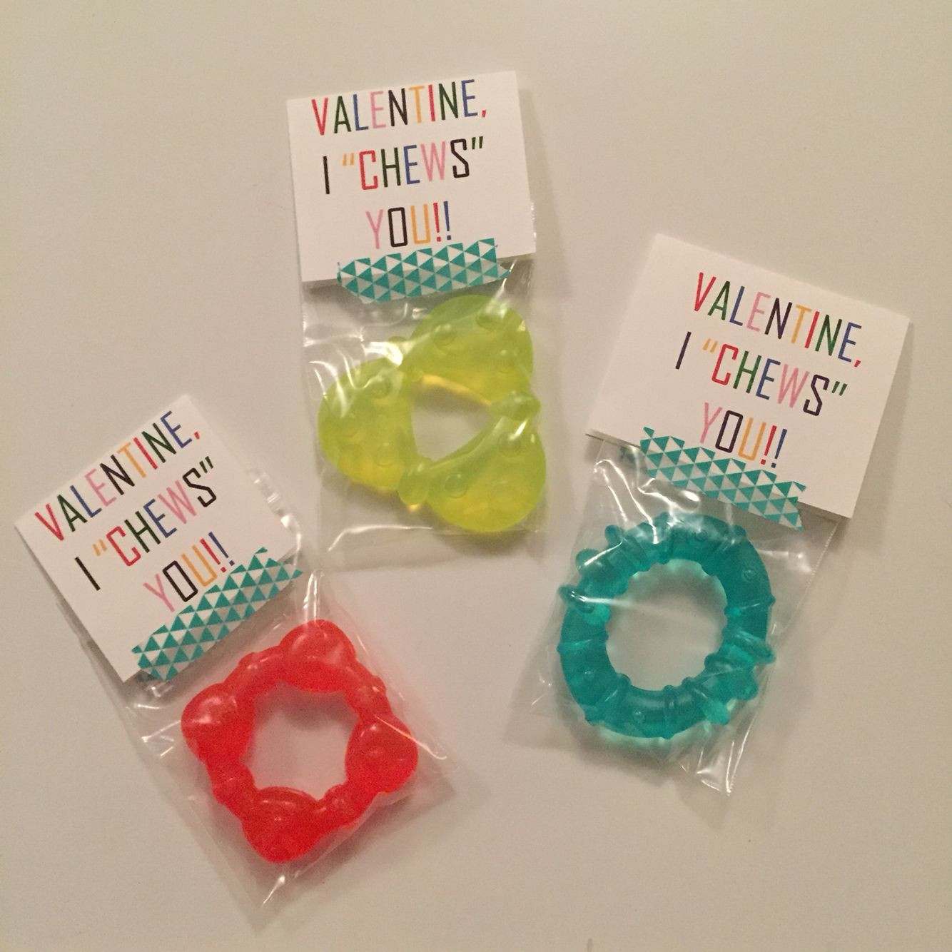 Valentine Gift Ideas For Infants
 Baby valentines using teethers I "chews" you