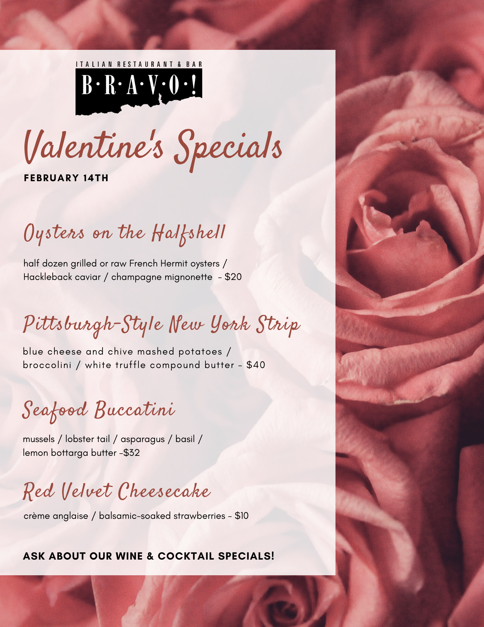 Valentines Dinner Deals
 Valentine’s Dinner Specials 2020