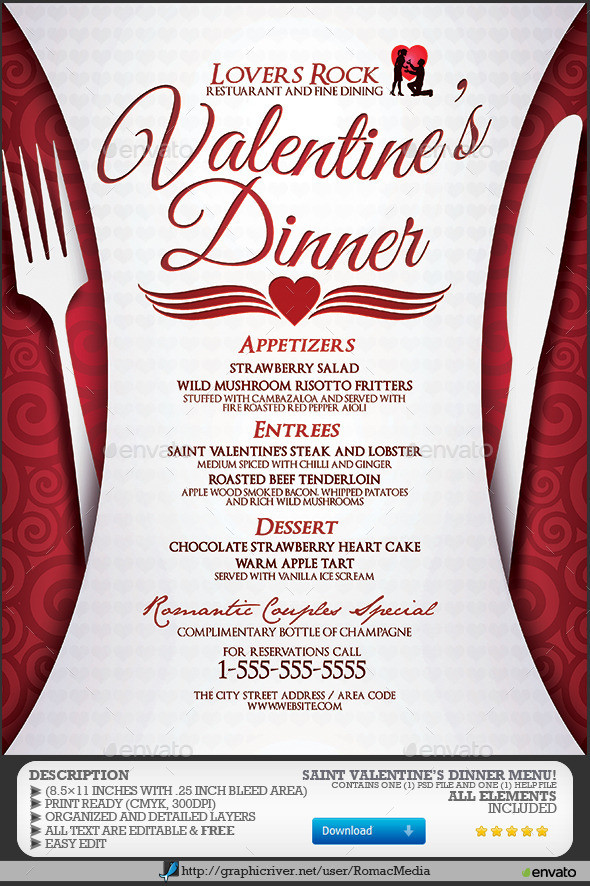 Valentines Dinner Menus
 Valentine s Dinner Menu by RomacMedia