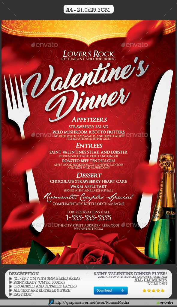 Valentines Dinner Restaurant
 Valentine s Day Dinner Menu by RomacMedia